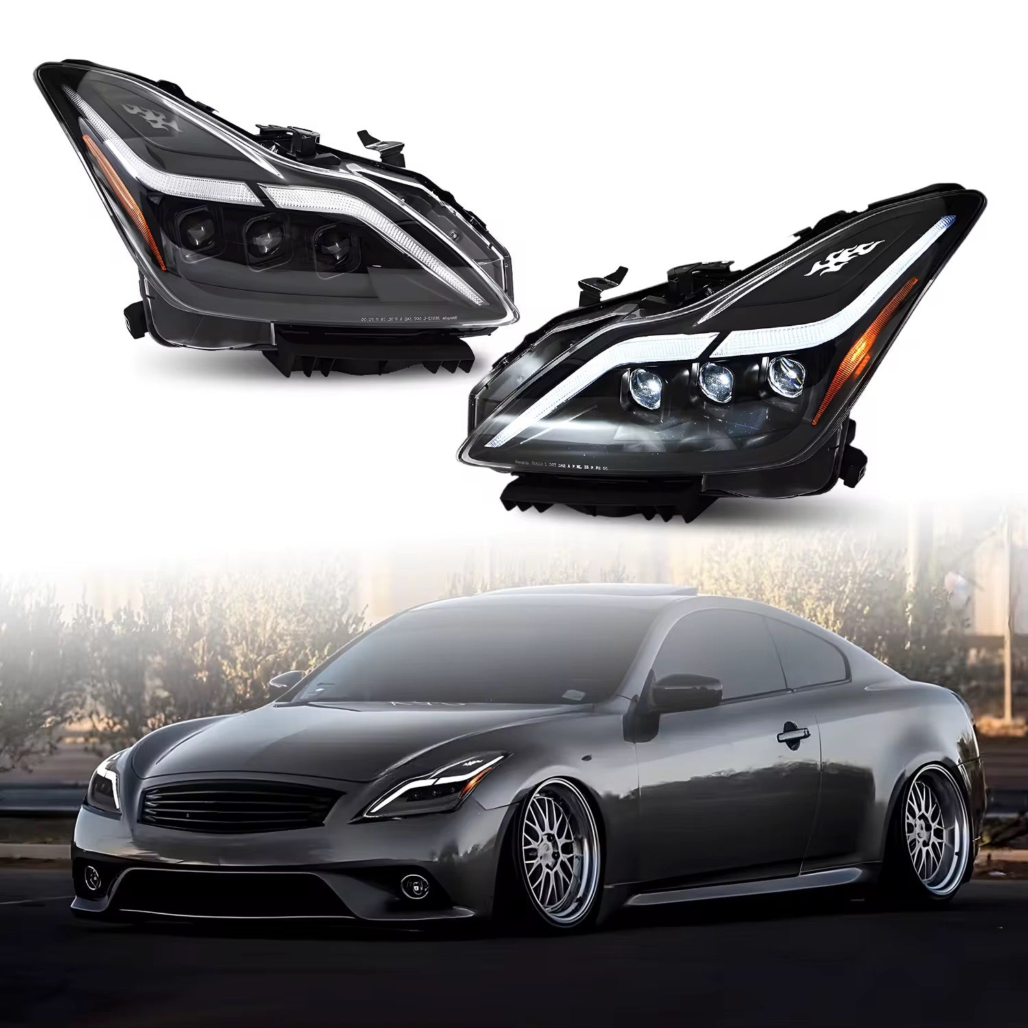 2008-2015 Infiniti G37/Q60 Coupe Projector Headlights LED Front Lamps
