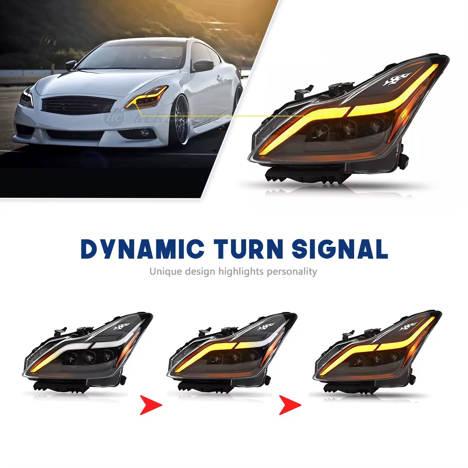 2008-2015 Infiniti G37/Q60 Coupe Projector Headlights LED Front Lamps