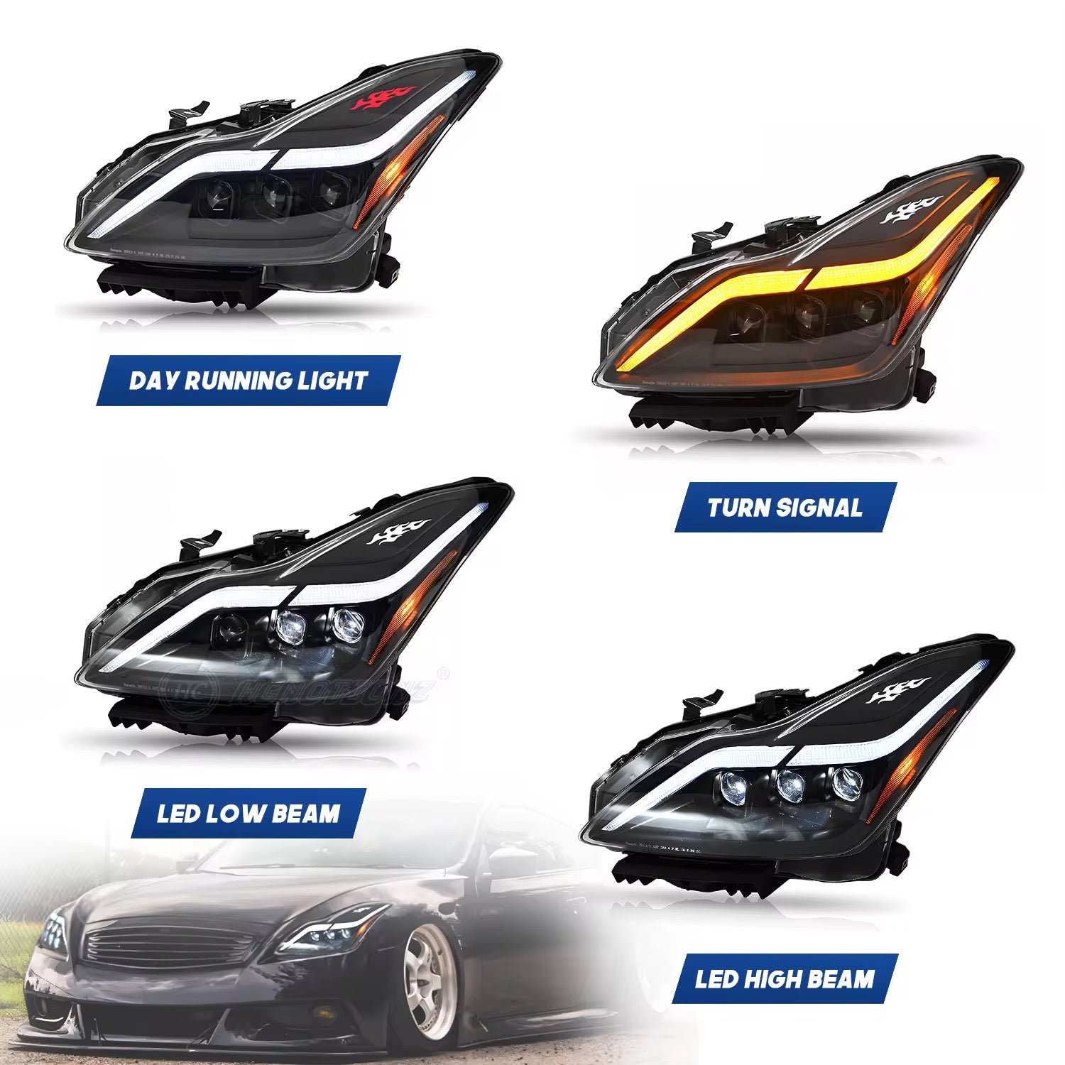2008-2015 Infiniti G37/Q60 Coupe Projector Headlights LED Front Lamps